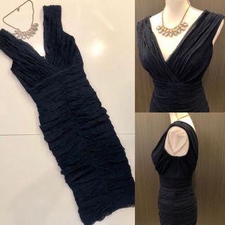 タダシショウジ(TADASHI SHOJI)のタダシショージ  ネイビー シルク ストレッチ ワンピース(ひざ丈ワンピース)