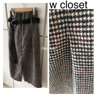 ダブルクローゼット(w closet)の数回使用しました☆ガンクラブチェックウエストギャザーナロースカート ベージュ(ロングスカート)