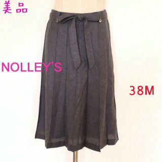 ノーリーズ(NOLLEY'S)の美品★NOLLEY'Sグレープリーツウエストリボンベルトスカート38M(ひざ丈スカート)