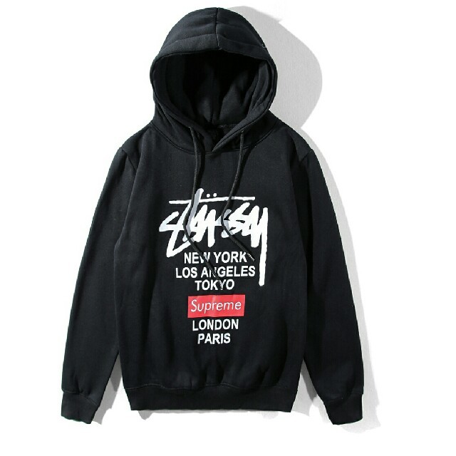 STUSSY(ステューシー)の2019春新品 SUPREME* STUSSYパーカー 裏起毛 男女兼用 L 黒 メンズのトップス(パーカー)の商品写真