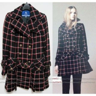 バーバリーブルーレーベル(BURBERRY BLUE LABEL)の新品同様バーバリーブルーレーベル希少チェック柄ウールプリーツコート38トレンチ(トレンチコート)