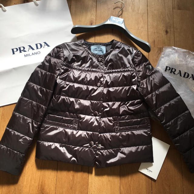 PRADA(プラダ)の新品同様 プラダPRADA ライトダウン ノーカラージャケット グレー 40 レディースのジャケット/アウター(ダウンジャケット)の商品写真