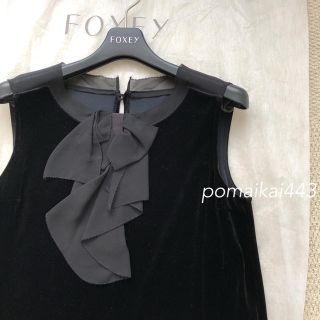 フォクシー(FOXEY)のFOXEY velour noir ベロアワンピース 美品(ひざ丈ワンピース)