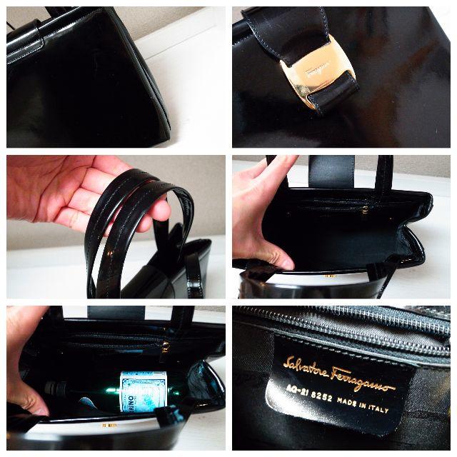 Salvatore Ferragamo(サルヴァトーレフェラガモ)の正規品♡美品♡フェラガモ　2wayバッグ　エナメル　ヴァラ　リボン　黒　バッグ レディースのバッグ(ハンドバッグ)の商品写真