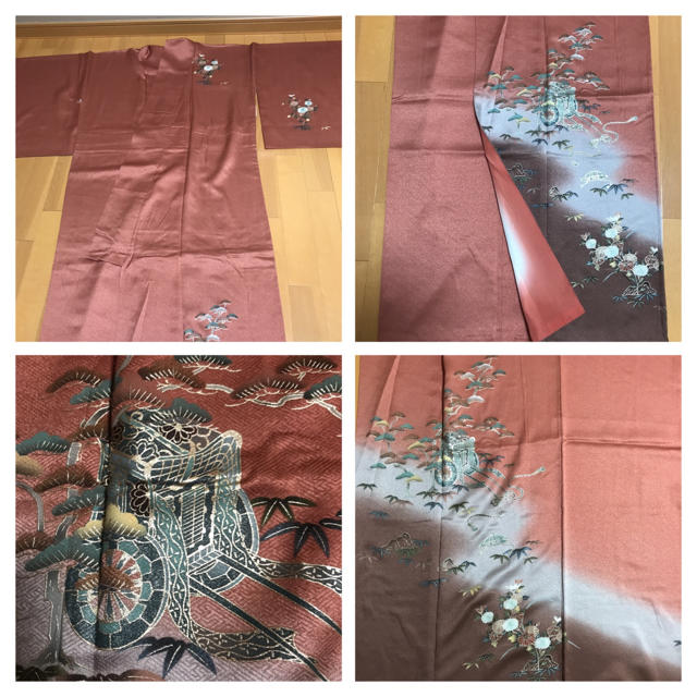 薄紅〜茶ぼかし 金彩御所解き模様訪問着 薄紅〜茶ぼかし 金彩御所解き模様訪問着
