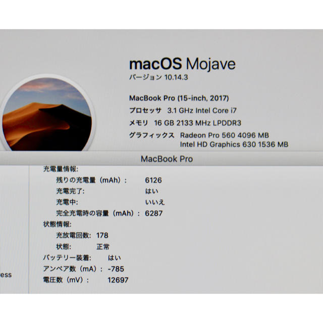Apple(アップル)のMacBookPro 15 SSD1TB 2017 USkeyboard スマホ/家電/カメラのPC/タブレット(ノートPC)の商品写真