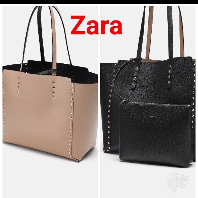 2 way ZARAリバーシブルトートバッグハンドバッグショルダーバッグ