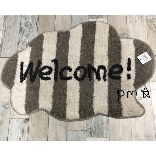 新品未使用 welcome ストライプ マット ふきだし(玄関マット)