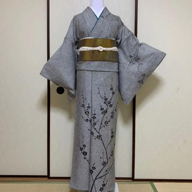 SALE!粋なモノトーン叩き染梅模様訪問着セット(未使用しつけ付き