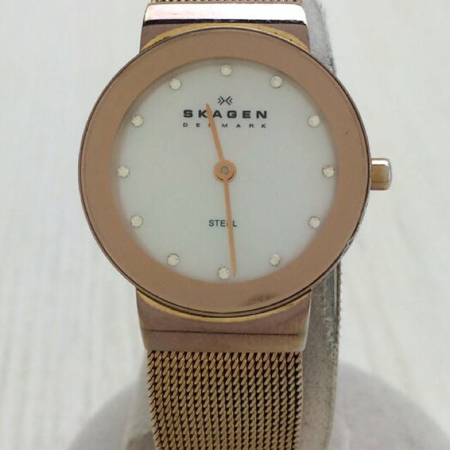 【未使用】SKAGEN◆クォーツ腕時計/358SRRD/アナログ/WHT/GLD