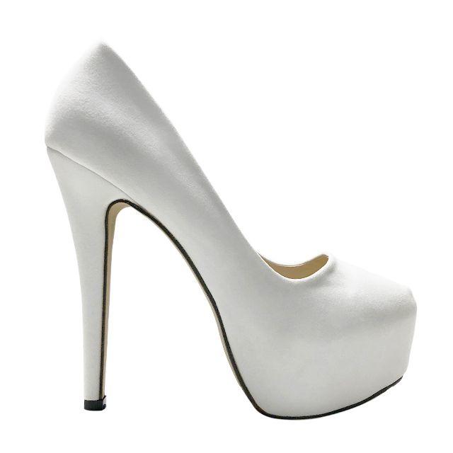 【新品未使用】 スエード ハイヒール パンプス ホワイト 23cm 厚底 白 レディースの靴/シューズ(ハイヒール/パンプス)の商品写真