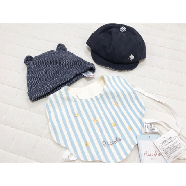 POLO RALPH LAUREN(ポロラルフローレン)の【美品】ベビー帽子2点+スタイセット キッズ/ベビー/マタニティのこども用ファッション小物(帽子)の商品写真