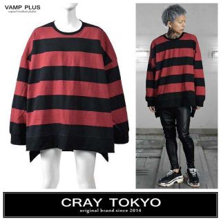 再入荷!! CRAY TOKYO オーバーサイズ 赤黒ボーダーロングTシャツ(Tシャツ/カットソー(七分/長袖))