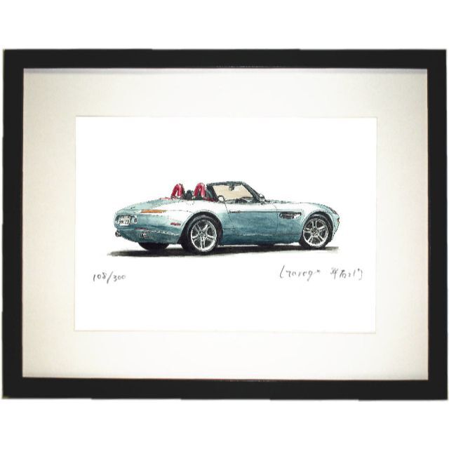 GC-1053 BMW Z8限定版画 直筆サイン額装●作家平右ヱ門