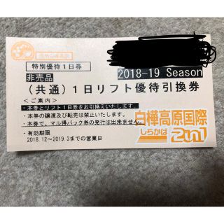 白樺高原国際orしらかば2in1の1日リフト券(スキー場)