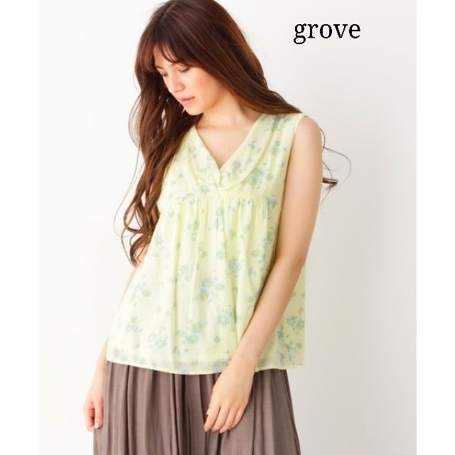 grove(グローブ)の【grove】新品 ツイストフロントブラウス L イエロー 定価3,229円 レディースのトップス(シャツ/ブラウス(半袖/袖なし))の商品写真