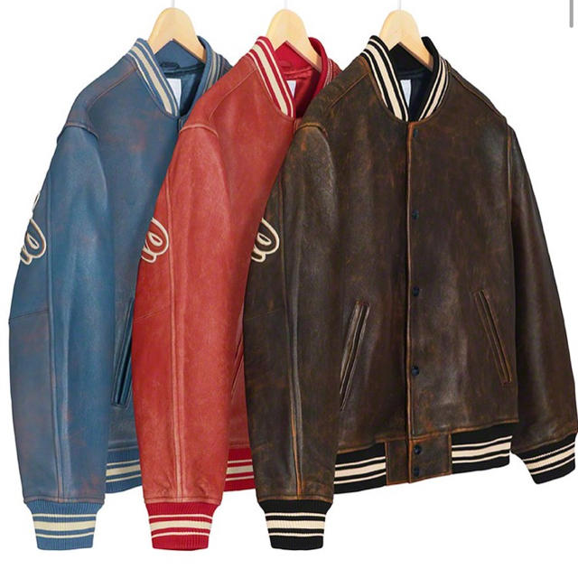 supreme leather jacket 茶 L