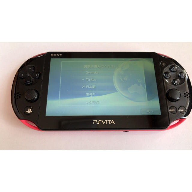 PlayStation Vita(プレイステーションヴィータ)のPS VITAブラック×ピンク(箱なし)、FF10,10-2、メモリーカード３つ エンタメ/ホビーのゲームソフト/ゲーム機本体(携帯用ゲーム機本体)の商品写真