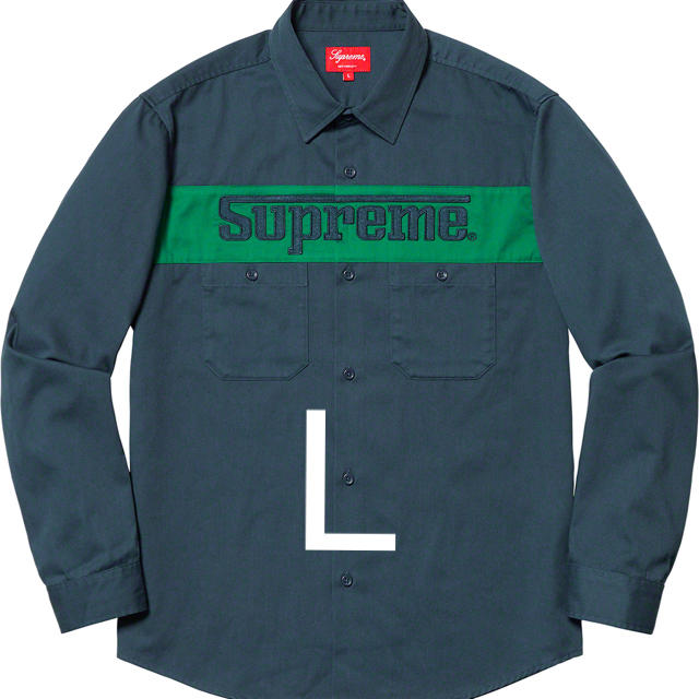 supreme racing logo work shirt ネイビー Lサイズ