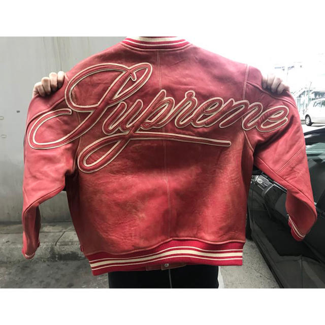 シルバーグレー サイズ Supreme Leather Varsity jacket Lサイズ