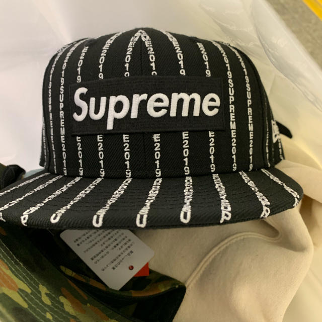 supreme 19ss text Stripe new era 黒 cap Mキャップ