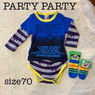 パーティーパーティー(PARTYPARTY)の未使用☻︎PARTY PARTY重ね着風ロンパース・靴下セット(ロンパース)