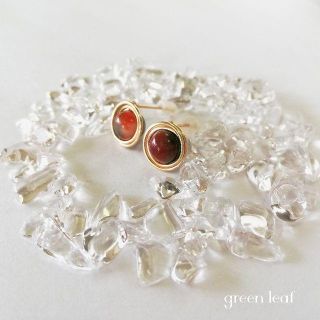 14kgf＊花翡翠の一粒ピアス～オレンジ×グリーン～(ピアス)