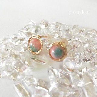 14kgf＊花翡翠の一粒ピアス～淡いピンク×グリーン～(ピアス)