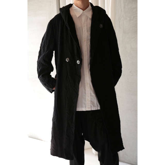 Yohji Yamamoto(ヨウジヤマモト)の18ss Yohji Yamamoto シワ加工フードコート メンズのジャケット/アウター(チェスターコート)の商品写真