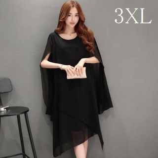 【3XL】ケープ袖 ワンピース マント襟 フォーマル ゆったりドレス 春ワンピ (ミディアムドレス)