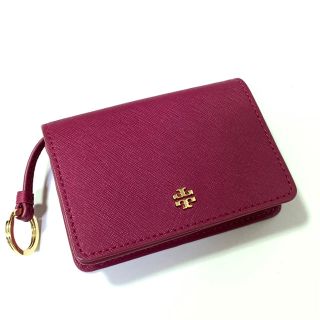 トリーバーチ(Tory Burch)の美品！トリーバーチ 名刺入れ カードケース レザー ピンク ワインレッド(名刺入れ/定期入れ)