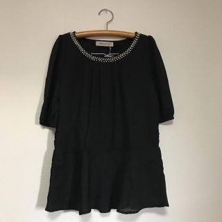 ミッシュマッシュ(MISCH MASCH)の新品 未使用 タグ MISCH MASCH ブラウス ビジュー パール ブラック(シャツ/ブラウス(半袖/袖なし))