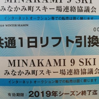 夢みずき様専用★MINAKAMI 9 ★リフト券二枚(スキー場)