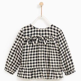 ザラキッズ(ZARA KIDS)のzara ギンガムチェック リボン ブラウス  80(シャツ/カットソー)