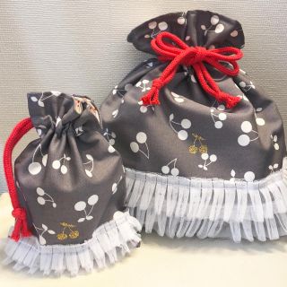 ハンドメイド☆チェリー柄☆お着替え袋☆体操服袋☆コップ袋☆入園入学セット☆(外出用品)