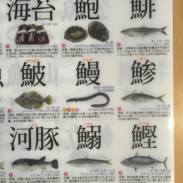 魚の漢字クリアファイル6枚セット エンタメ/ホビーのアニメグッズ(クリアファイル)の商品写真