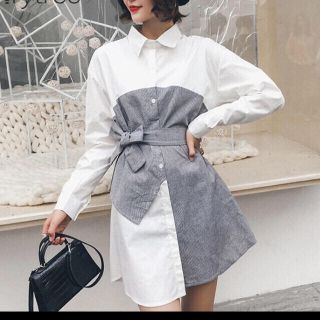 ザラ(ZARA)の新品未着用 レディース シャツ ワンピース XL 長袖　大きいサイズ　(ひざ丈ワンピース)