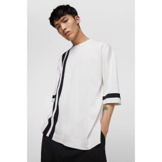 ザラ(ZARA)の新品ZARAmanバイカラー7分袖ストレッチニットシャツＳ(ニット/セーター)