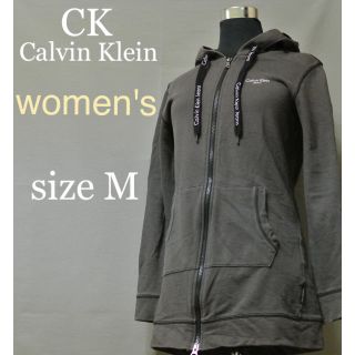 カルバンクライン(Calvin Klein)の美品 Calvin Klein 薄手 ワンポイント ロング丈 パーカー(パーカー)