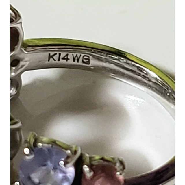 ・K14WG マルチカラー  サファイア  トルマリン ペリドット　12号 レディースのアクセサリー(リング(指輪))の商品写真