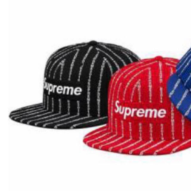 メンズsupreme text stripe new era 黒 M