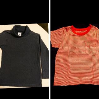 プチバトー(PETIT BATEAU)のふう様専用 usedプチバトータートルネック3ans紺＋ミラレトップス4ans赤(Tシャツ/カットソー)