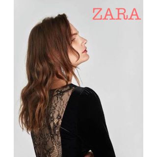 ザラ(ZARA)のsale!新品タグ付☆ZARA☆レースディテール入りベルベットドレス(ミニワンピース)