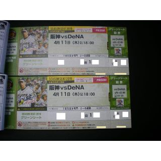 ハンシンタイガース(阪神タイガース)の【通路側】4/11(木)阪神vs横浜DeNA グリーンシート1桁段ペア(野球)