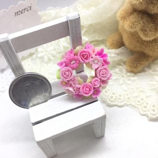 21 樹脂 薔薇  ミニチュア リース ピンク ハンドメイド   (リース)