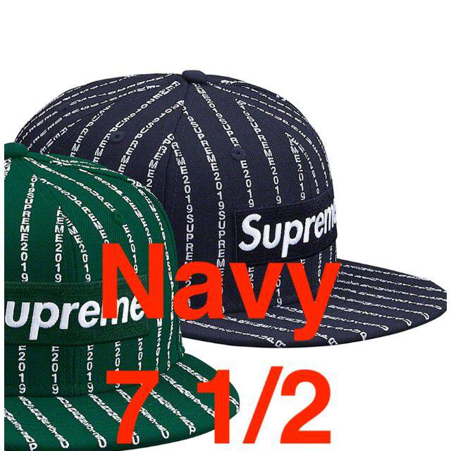 正規 19ss Supreme Text Stripe New Era Navyキャップ