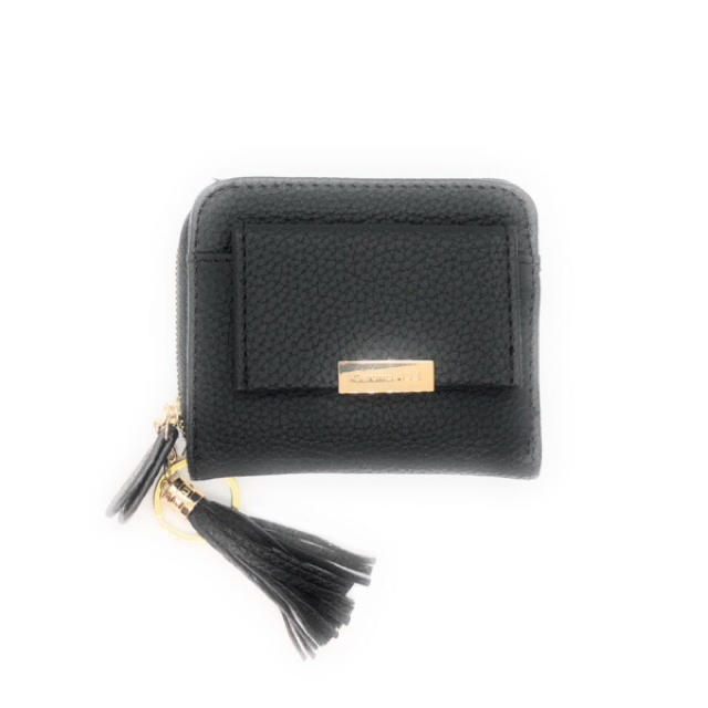 二つ折り財布 フリンジ付き  ブラック レディースのファッション小物(財布)の商品写真
