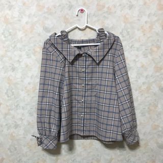 マジェスティックレゴン(MAJESTIC LEGON)のチェックシャツ リボン袖 オフショル (カットソー(長袖/七分))