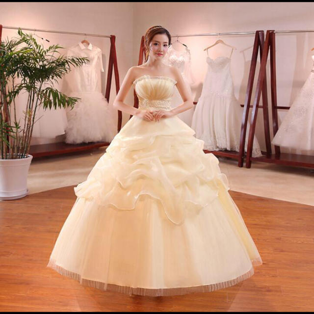 ウェディング カラードレス イエロー ２次会 レディースのフォーマル/ドレス(ウェディングドレス)の商品写真