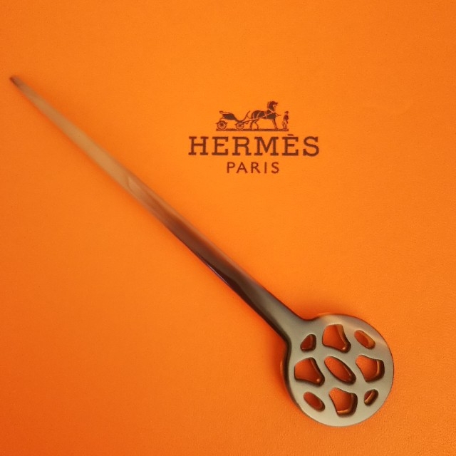 美品 HERMES エルメス かんざし 髪飾り バッファローホーン ヘアアクセ-